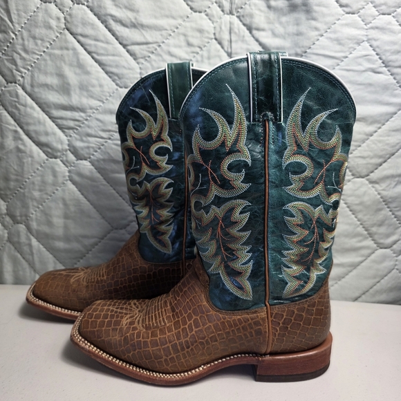 Nocona Shoes - Nocona Womens Green and Brown Leather Pull On Cowgirl Boots Size 8B